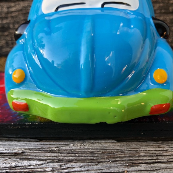 Vintage Beetle Bug VW car Piggy bank Coin Bank Vtg collectible ceramic wooden💚 - Picture 12 of 15